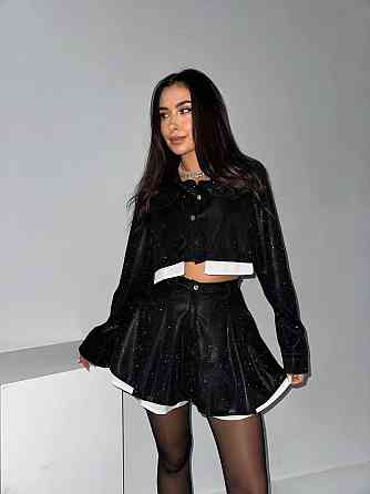 Женский праздничный блестящий костюм двойка: жакет и юбка с шортами Черный, 42/44 Одесса