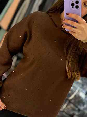 Жіночий утеплений блискуче худі зі стразами тринитка на флісі Шоколад, 42/44 Одеса
