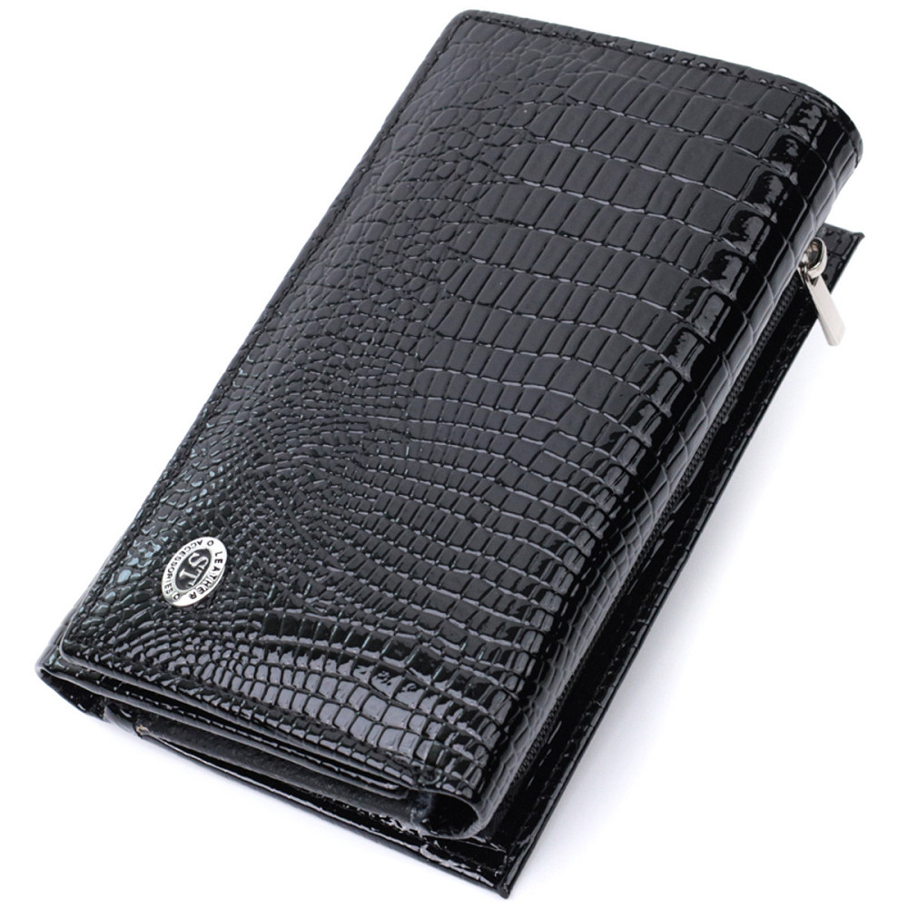 Жіночий лакований гаманець із фактурної шкіри чорний (ST Leather) Київ - фото 17