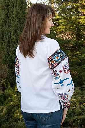 Вышиванка женская, льняная, белая, с длинным рукавом, топ Киев