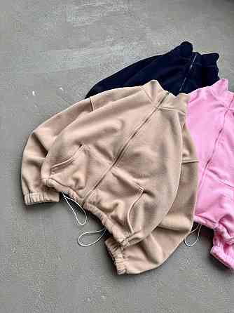 Жіноча повсякденна флісова оверсайз-зипка з кулісками двосторонній поліс фліс Бежевий Одеса