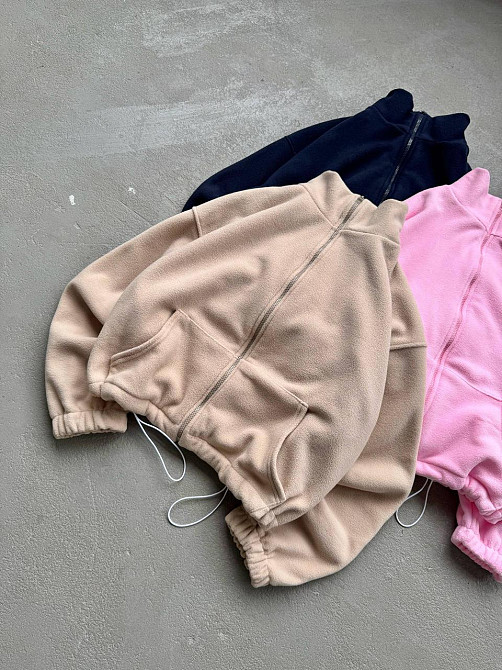 Жіноча повсякденна флісова оверсайз-зипка з кулісками двосторонній поліс фліс Бежевий Одеса - фото 1