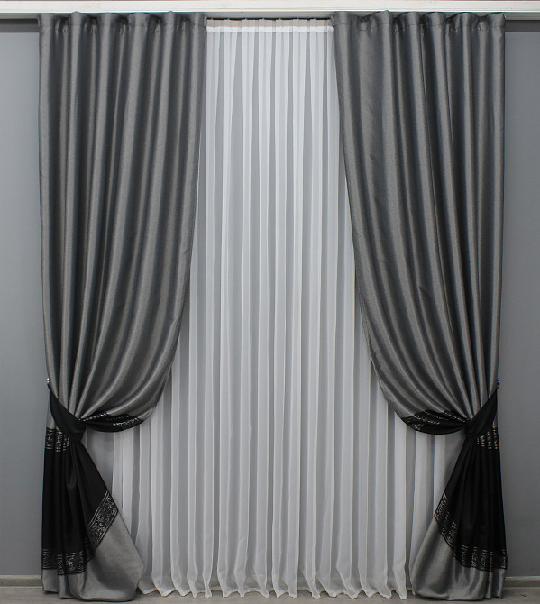 Комплект готовых штор VR-Textil ANZIO № 1468ш Серебристый с черным 140х270 см 2 шт (33-0451) Киев - изображение 2
