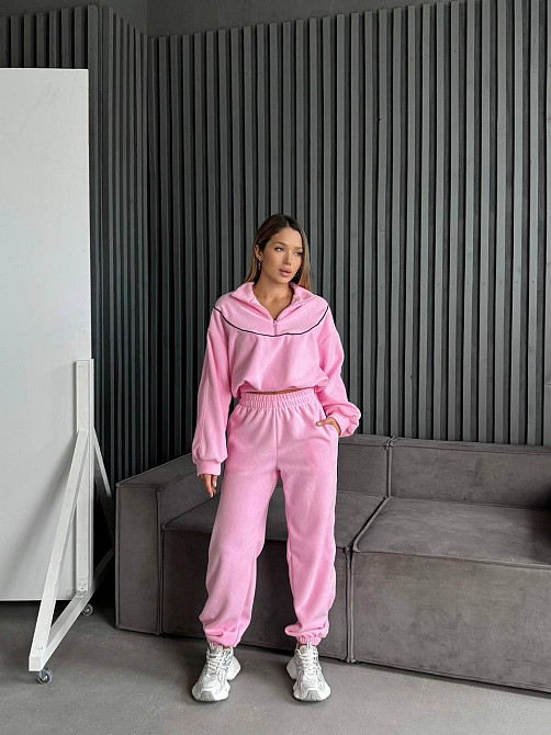 Женский теплый прогулочный костюм двойка: кофта и брюки из двухстороннего флиса Розовый, 48/50 Одесса - изображение 10