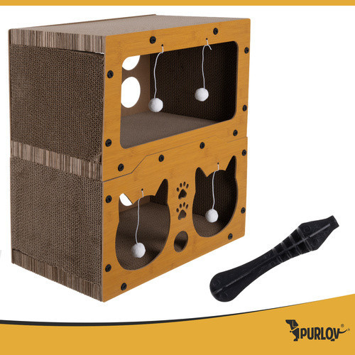 Когтеточка для кошки с двухэтажным домиком из картона и ДВП Purlov (27017) Нововолынск - изображение 2
