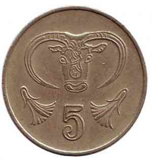 Бык. Монета 5 центов. 1983,91,92,98,01 год, Кипр.(Г) Полтава