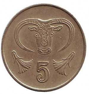 Бык. Монета 5 центов. 1983,91,92,98,01 год, Кипр.(Г) Полтава - изображение 1