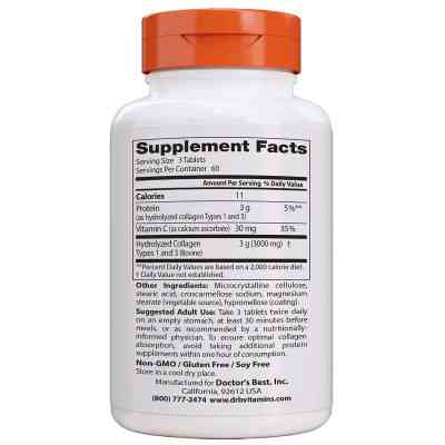 Вітамін Doctor&apos;s Best Колаген Типів 1 &amp; 3 1000мг, Peptan, 180 таблеток (DRB-00204) Вінниця