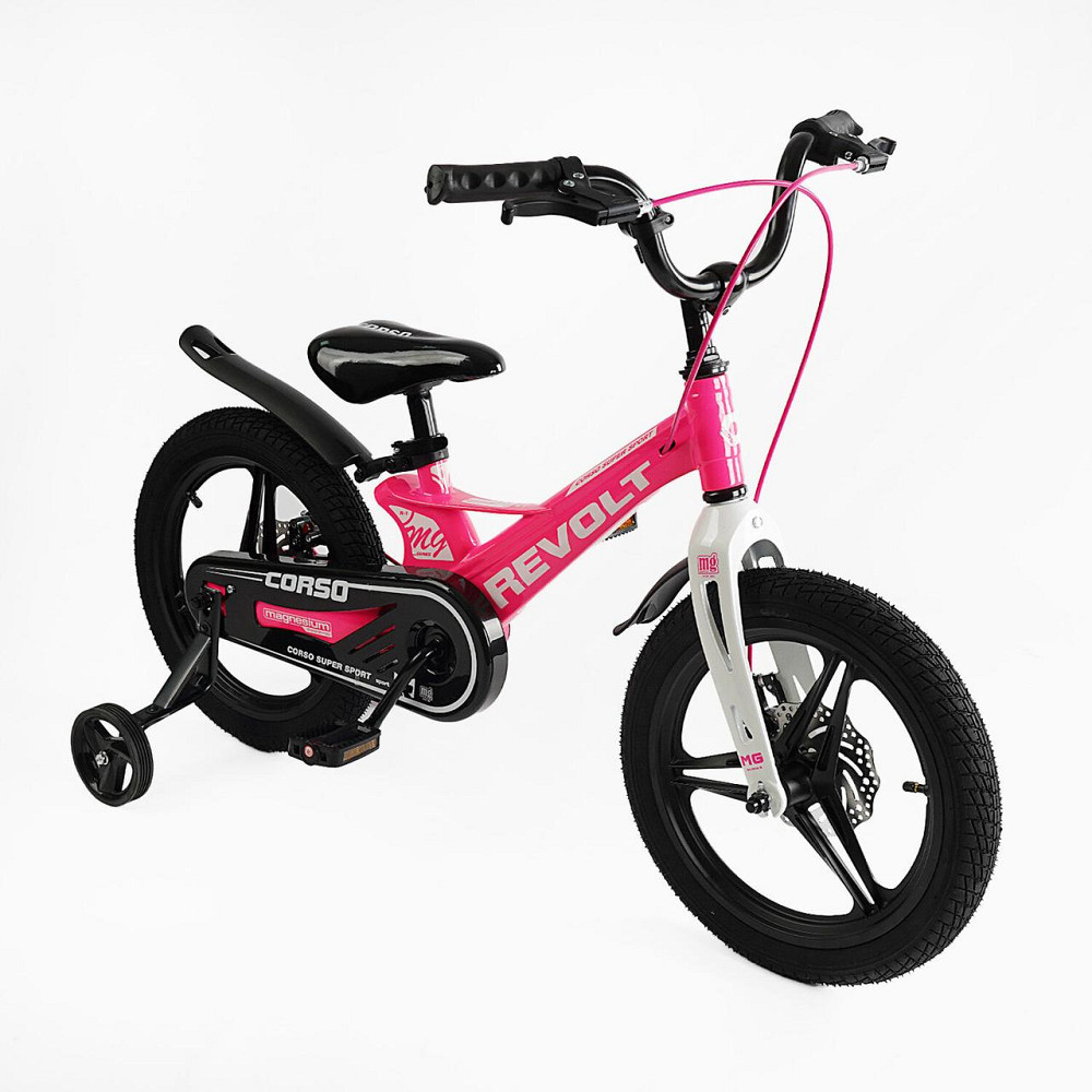 Велосипед 2-х колесный CORSO REVOLT 16 дюймов дисковые тормоза дополнительные колеса Розовый (MG-16107) Чернігів - фото 1
