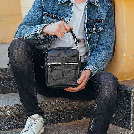 Сумка-барсетка мужская через плечо кожаная черная Tiding Bag BON6165 Киев