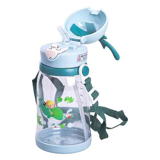 Yiwu Пляшка для води дитяча 550 мл на ремінці пляшечка з трубочкою для спорту та школи HP-14-44 Киев