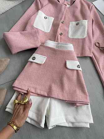 Женский спелый костюм тройка клетка шерсть; шорты вавилка Пудра, 44/46 Одесса