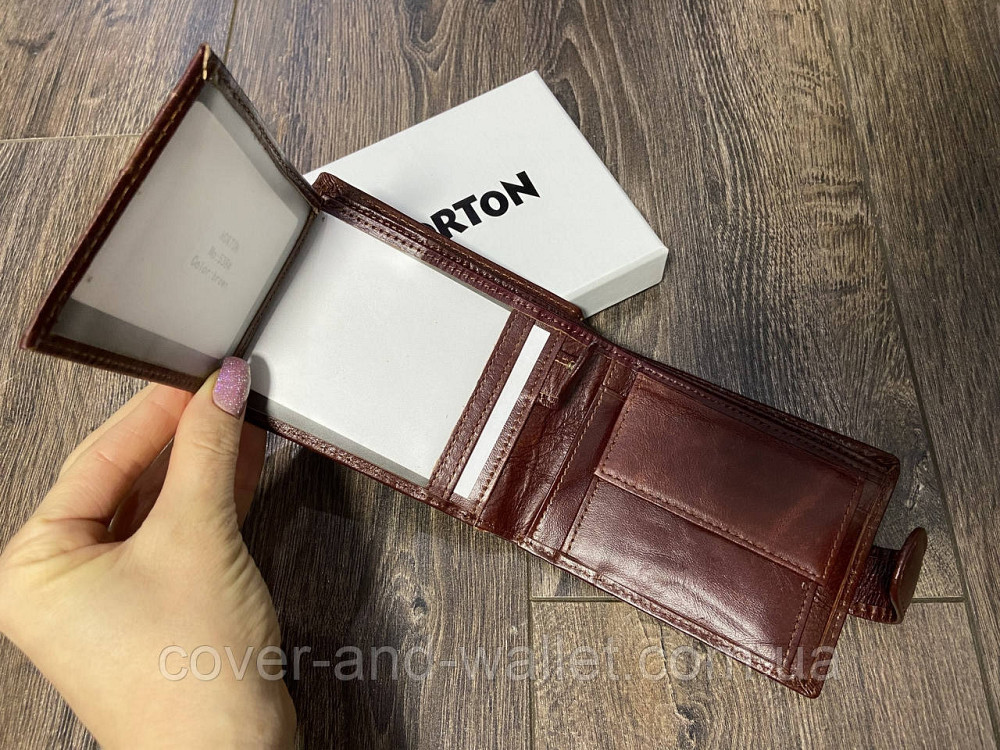 Вместительный мужской кошелек из натуральной кожи коричнего цвета Horton Collection Киев - изображение 5