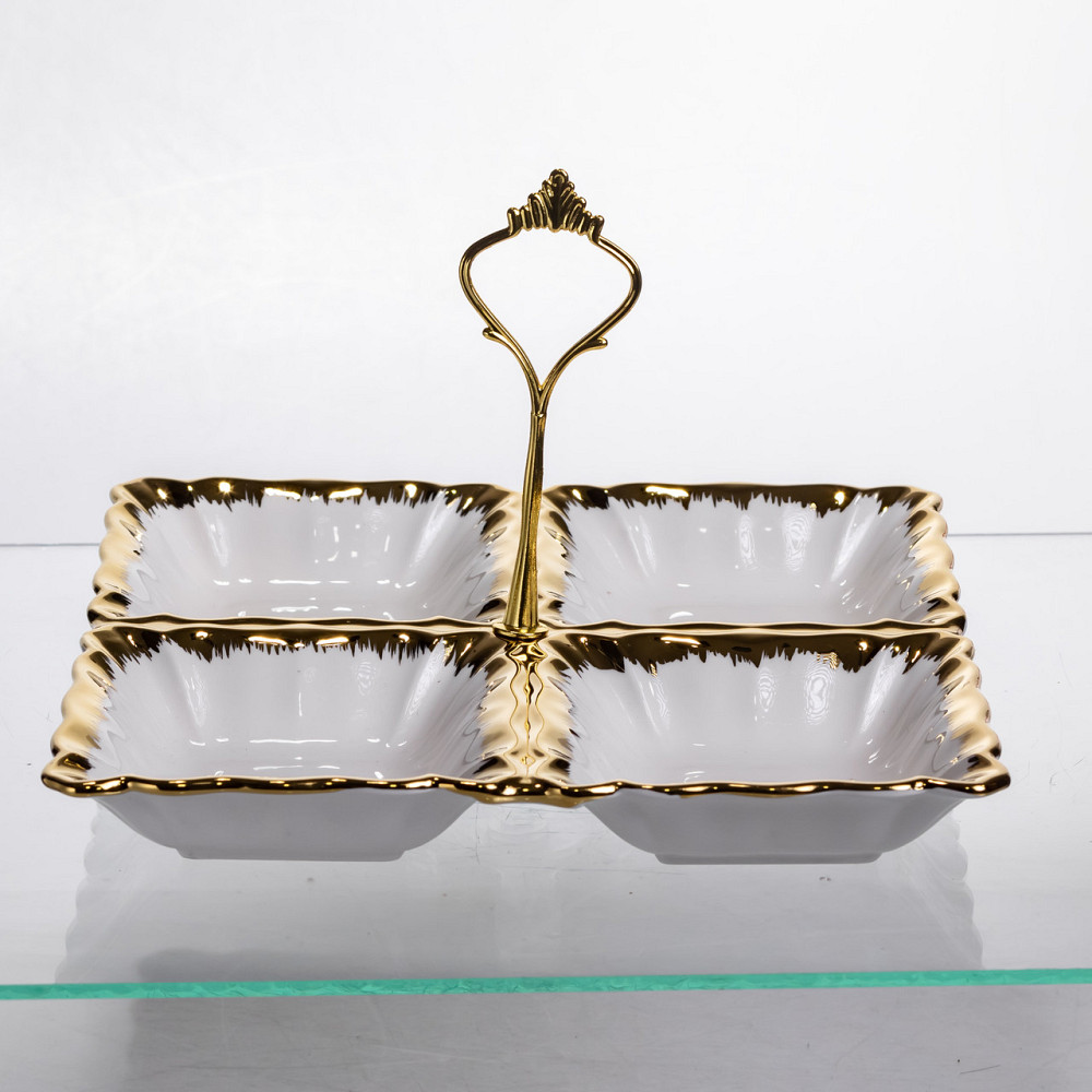 Yiwu Менажниця порцелянова на 4 секції для закусок тарілка менажниця 22.5×22.5×3 (см) менажниця Коломия - фото 2