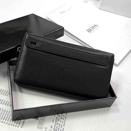 Шкіряний брендовий гаманець клатч на змійці Boss (6613) Київ