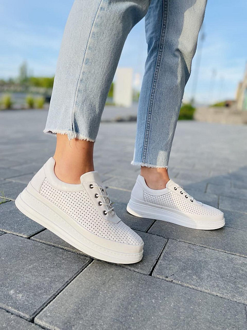 Lonza Жіночі кеди з натуральної шкіри білі весна - літо LONZA / Стильні кеди літні шкіряні р.38 Коломыя - изображение 7