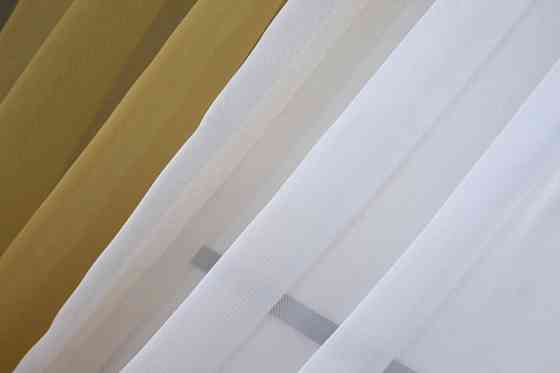 Кухонные шторы VR-Textil № 017к комбинированные с подвязками янтарный с белым 265х170 см (50-015) Киев