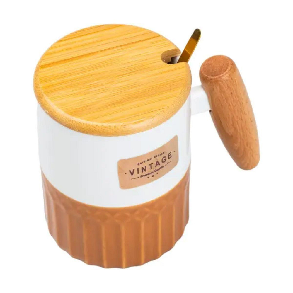 Чашка порцелянова з бамбуковою кришкою та ручкою 400 мл Коричнева HP7204BR Київ - фото 4