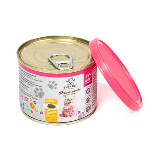 Вологий корм для котів Pet Chef шматочки в желе з куркою 200г Київ