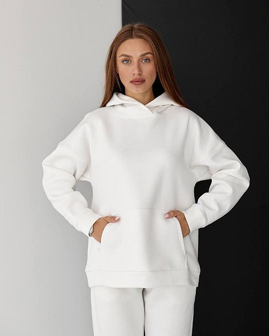 Женский спортивный теплый костюм оверсайз Молочный S Харьков - изображение 5