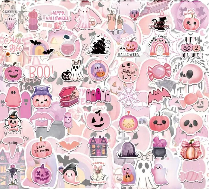 Набір милих рожевих вінілових наклейок на Хеллоуїн,набір наклейок з кажанами , гарбузами, привидами, Київ - фото 5