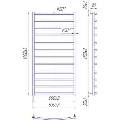 Сушарка для рушників MARIO Класік, 1200x630x120мм, нерж.сталь, хром (1.1.0111.01.P) Вінниця
