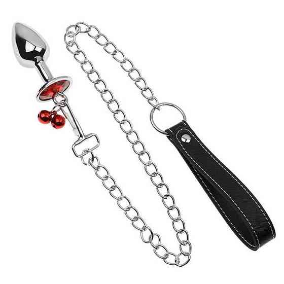 Металлическая анальная пробка с поводком - Красный - 2.8*7 см – Анальные игрушки Винница