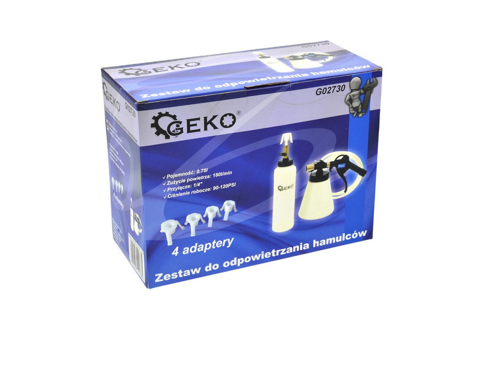 Набір для прокачування гальмівних систем автомобіля (пневматичний) "GeKo" з 4 перехідниками Київ - фото 9