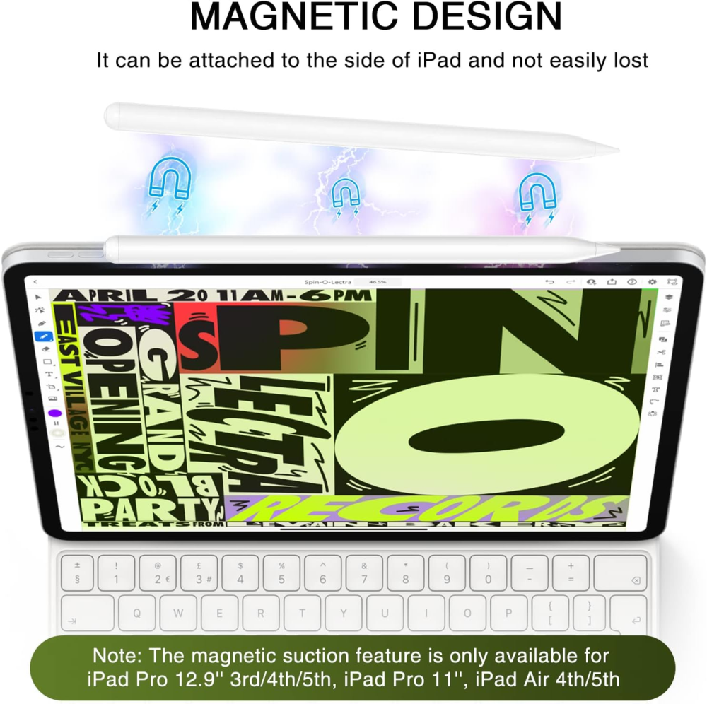 Стилус HATOKU ID732 для iPad 2018–2025, Palm Rejection, Tilt, магнітний, USB-C, зарядка 15 хв, білий Київ - фото 7