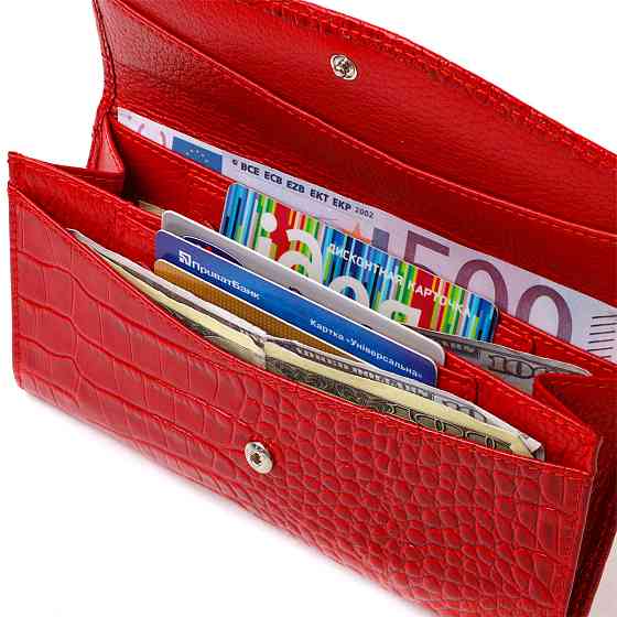 Привлекательное женское портмоне из натуральной кожи с тиснением под змею CANPELLINI 21699 Красный Киев