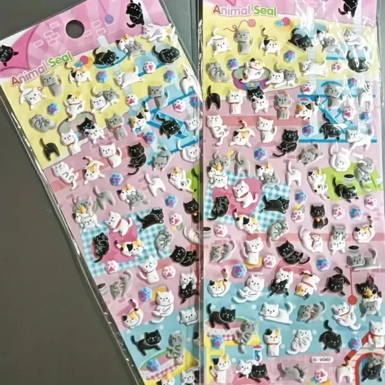 Стикеры котики 3D – большой набор для декора телефона, тетради, ноутбука (22×9.5 см) Киев