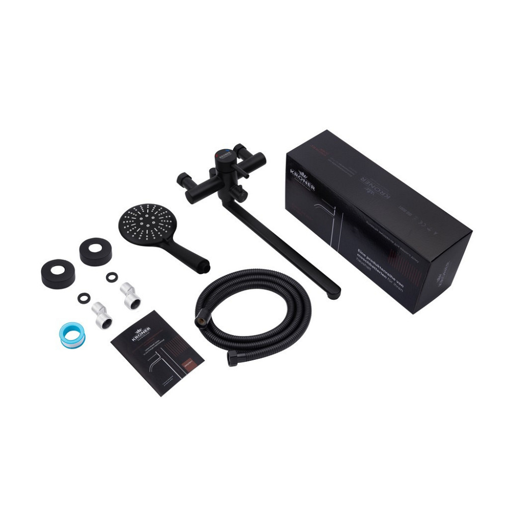 Змішувач для ванни з душовим гарнітуром Kroner KRP Edelstahl Klassisch - SCH070 чорний Київ - фото 4