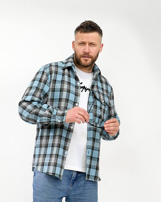 Чоловіча повсякденна картата сорочка турецький котон фланель Джинс, 48 Одеса - фото 3