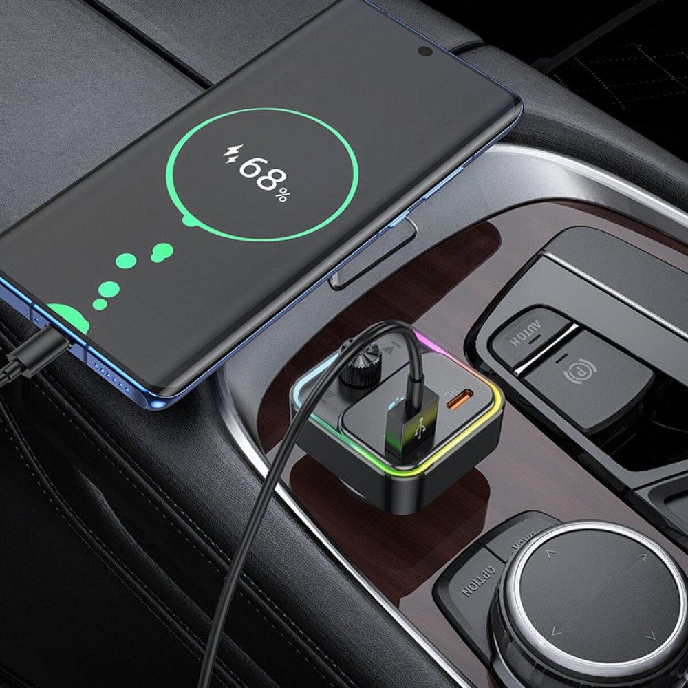 Автомобильное зарядное устройство с FM-модулятором HOCO E81 Fantasy PD30W+QC3.0 car BT FM transmitter Black Одесса - изображение 8