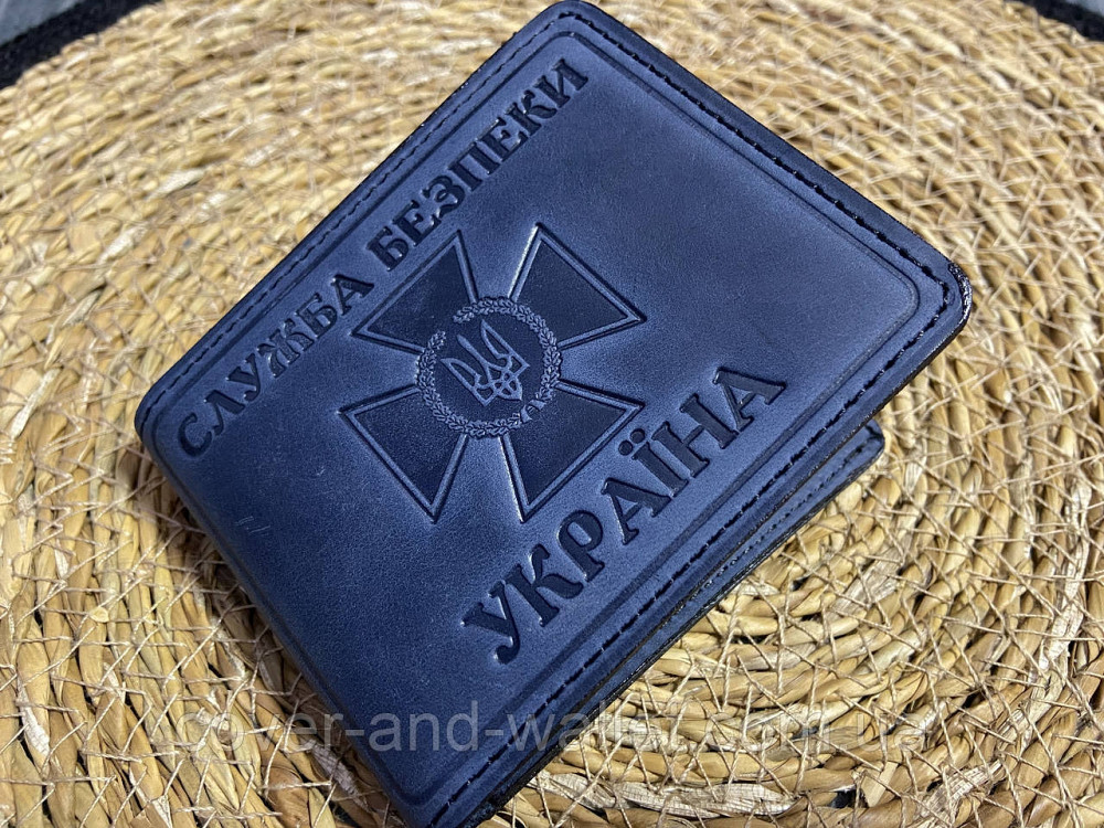 Шкіряна обкладинка на посвідчення СБУ з шевроном Синій Crazy Київ - фото 6