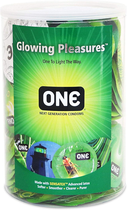 Набор флуоренцетных презервативов ONE Glowing Pleasures светятся в темноте (цена за упаковку,100 шт) Sex Aura Киев - изображение 1