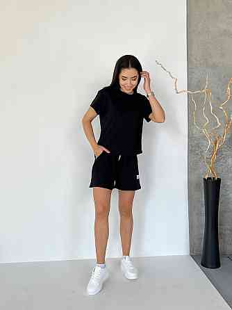 Женский летний прогулочный костюм двойка: футболка и шорты двунитка Черный, 42/46 Одесса