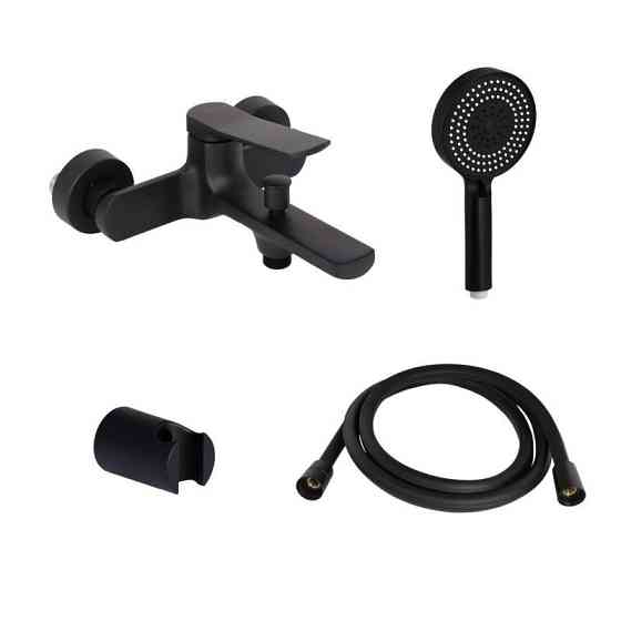 Комплект Qtap Slavonice Black Matt: Смеситель QTSLA259BLM45918 + Держатель QT829910842854OB + Шланг Киев