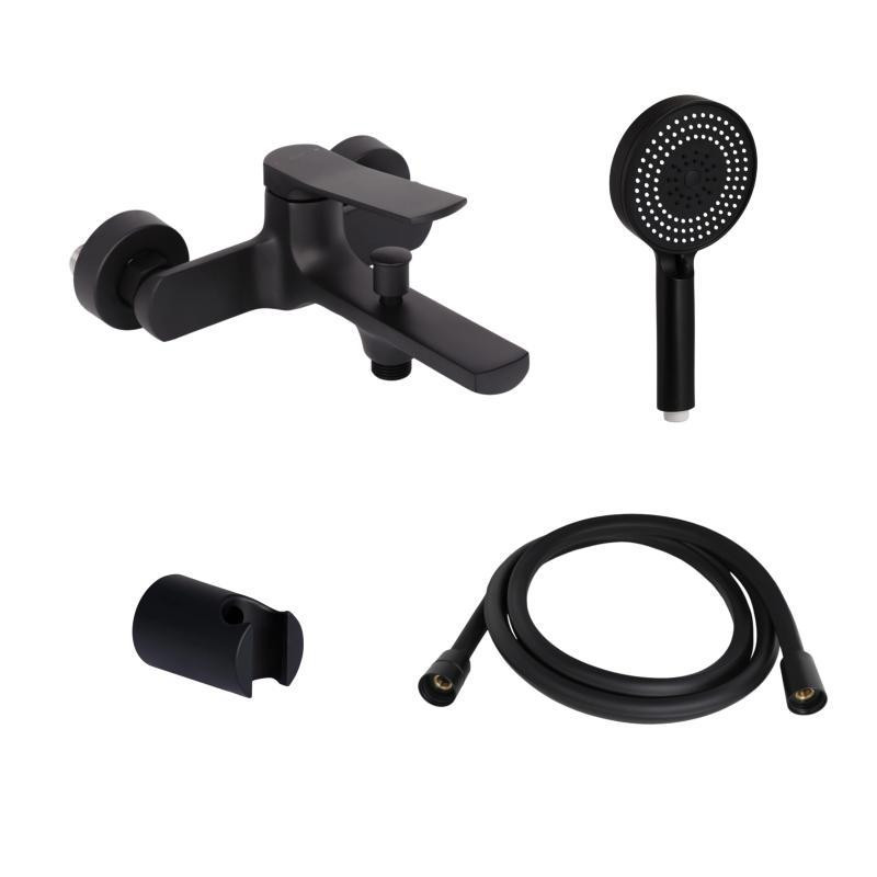 Комплект Qtap Slavonice Black Matt: Смеситель QTSLA259BLM45918 + Держатель QT829910842854OB + Шланг Киев - изображение 1