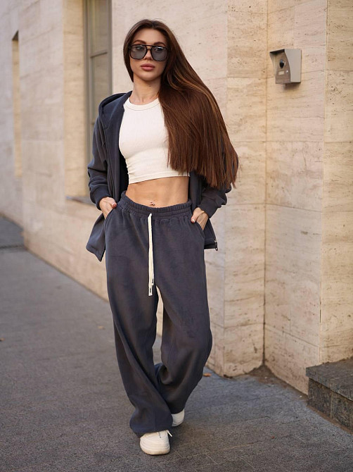 Жіночий теплий повсякденний костюм з турецького двостороннього флісу Графіт Одеса - фото 10