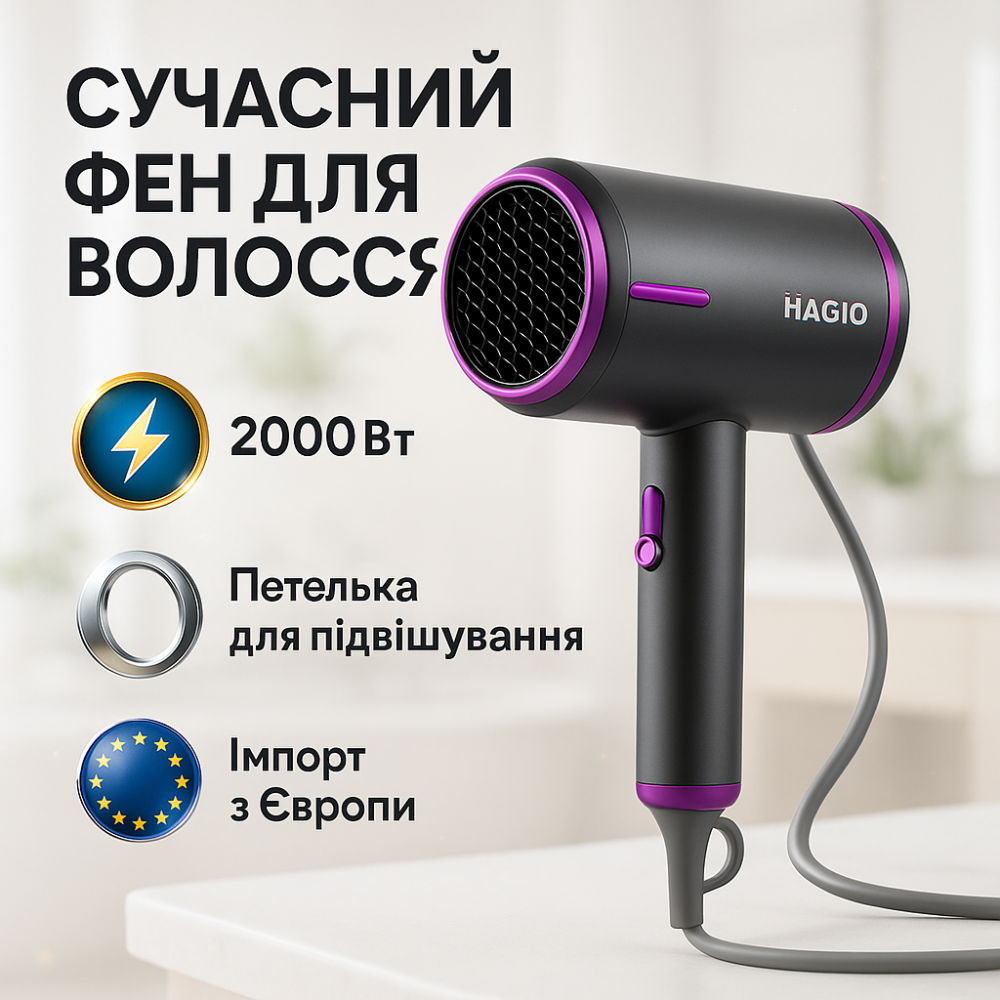 Фен с режимом регулировки температуры Magio, Электрический фен для укладки Современный для волос JP-75 Львов - изображение 19