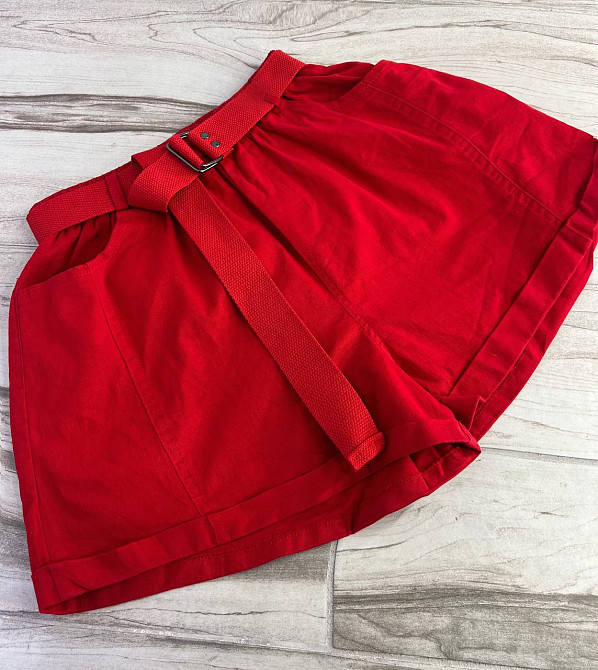 Шорти жіночі A-N 5701 мом на резинке з ременем короткі червоні, червоний, L, L, 85 см, 112 см Київ - фото 2