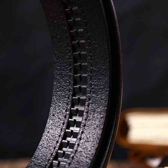 Брючный мужской ремень с пряжкой автомат из натуральной кожи 21465 Vintage Черный Киев