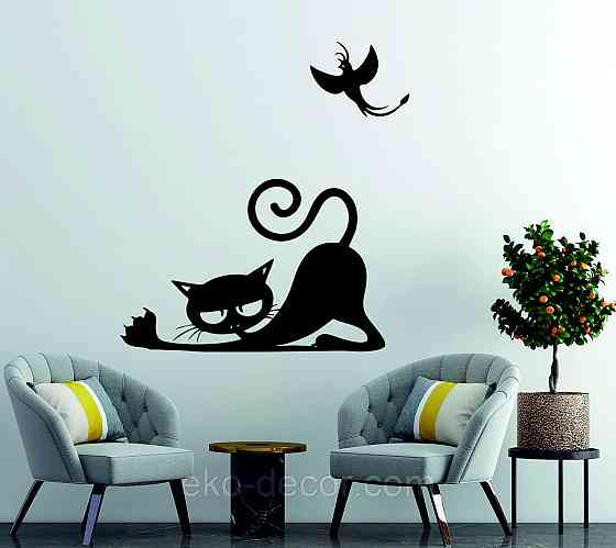 Декоративное настенное 3D Панно «Кот» Декор на стену с объемом 110*72 см, Черный Киев