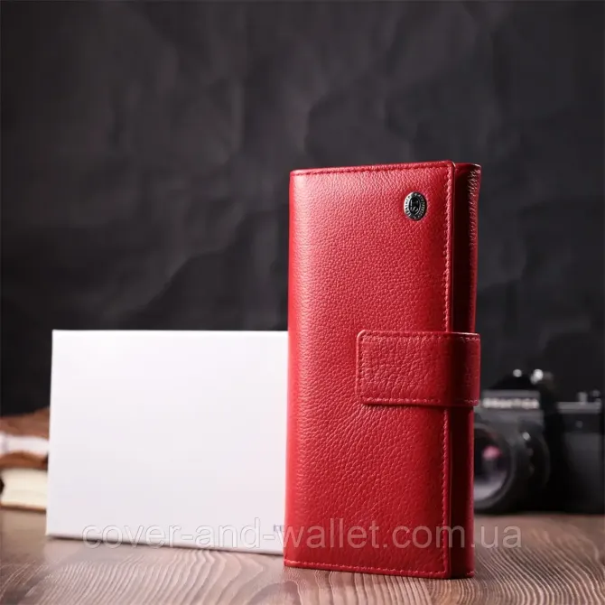 Стильный женский кожаный кошелек на кнопке красного цвета ST Leather 268 Киев - изображение 8