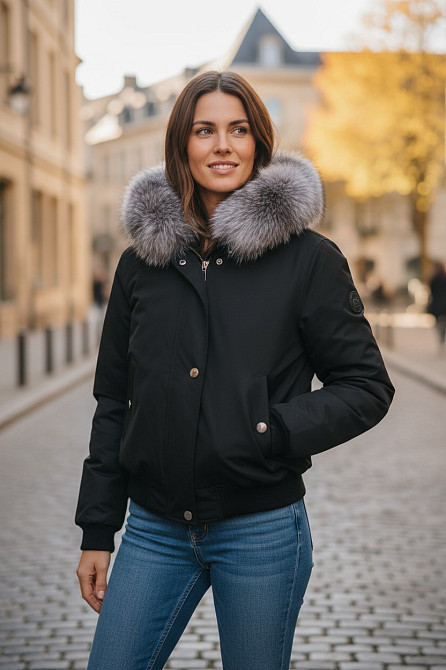 Бомбер жіночий з хутром блюфрост Чорний 42 Харків - фото 1