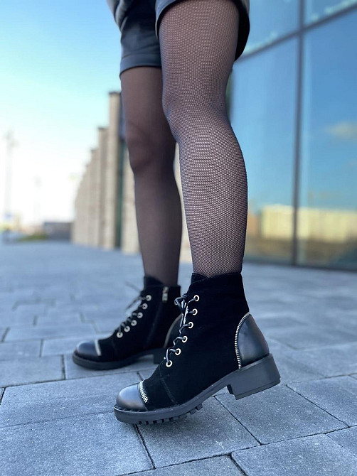 Черевики жіночі D and V чорні шкіра+замша натуральна висота 12см (2199) Коломия - фото 8