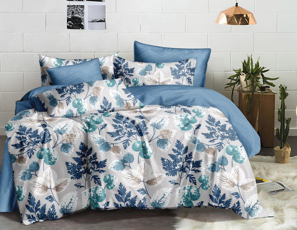 Ecotton Комплект постільної білизни Ecotton Євро 210х220 см Квіти двосторонній блакитний Киев - изображение 1