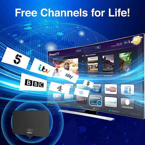 Антена телевізійна Smart 4K Чорна внутрішня активна з підсилювачем Smart IC 250+ miles 16.4FT коакс 75Ω підтримка 1080p Freeview Київ