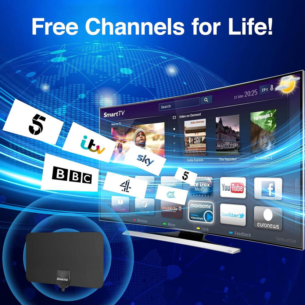 Антена телевізійна Smart 4K Чорна внутрішня активна з підсилювачем Smart IC 250+ miles 16.4FT коакс 75Ω підтримка 1080p Freeview Київ - фото 6